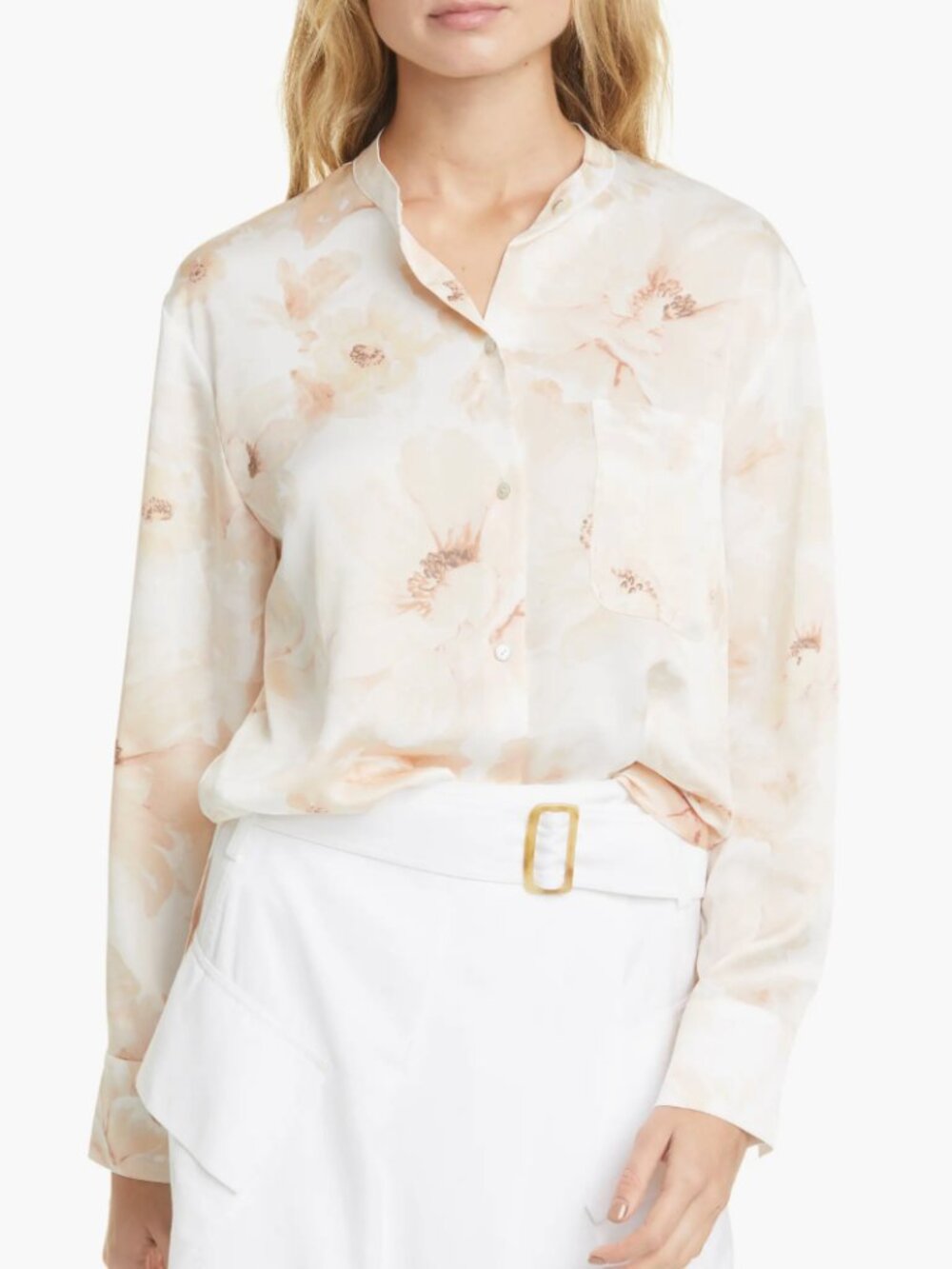 Vince. Magnolia Floral Blouse Women's Size Medium Pink White Button Down Top